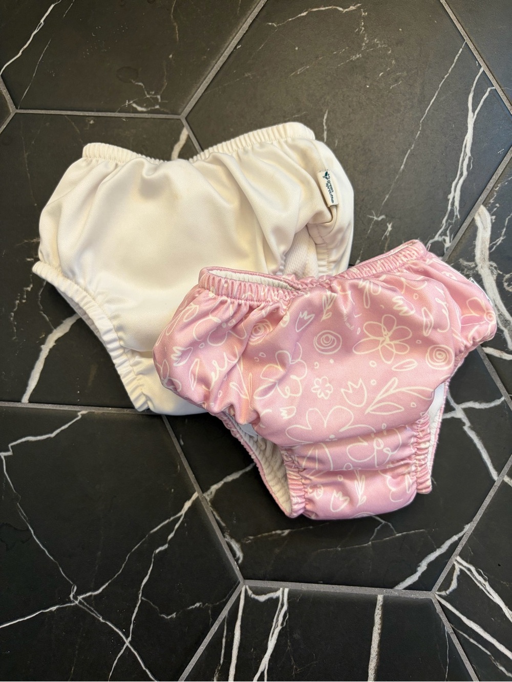 Two Reusable Diaper Cover Set in White and Pink Floral